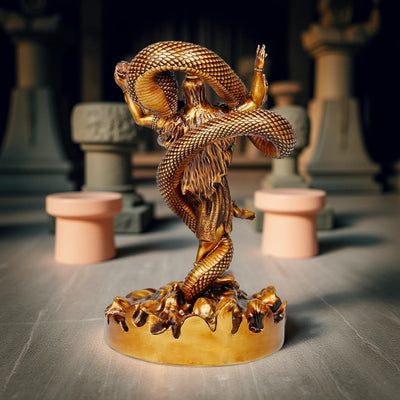 Lord Shiva Nataraja Statue with Snake Golden Mahadev for Temple, Spiritual Decor & Gifts