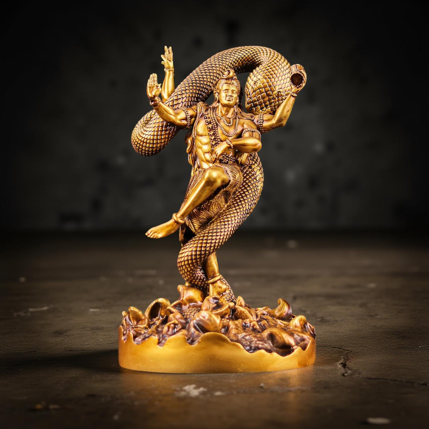 Lord Shiva Nataraja Statue with Snake Golden Mahadev for Temple, Spiritual Decor & Gifts